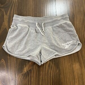 REEBOK Womens Athletic Shorts Medium Gray Fleece Logo Drawstring Waist